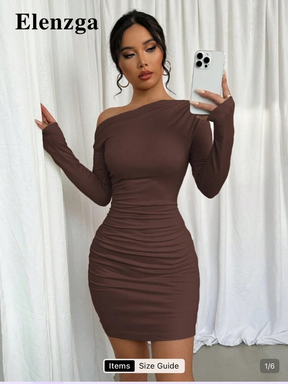SHEIN One-Shoulder Ruched Bodycon Dress in Brown